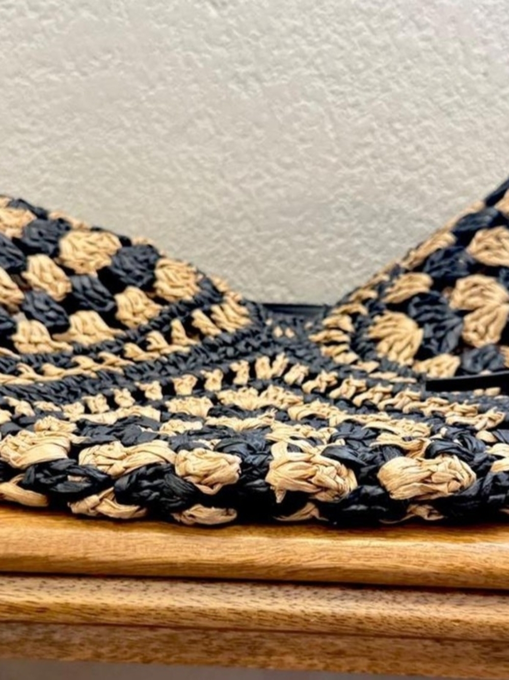 Black and Natural Crochet Shoulder Bag - Picture 2 of 5